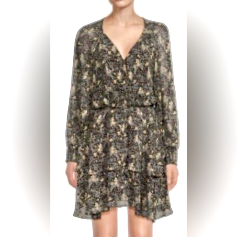 ASTR the Label Floral Faux Wrap Blouson Dress w Metallic Accents DB14